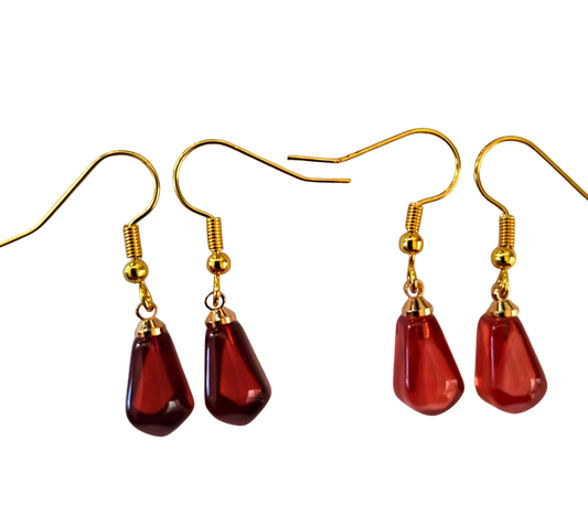 Resin faceted tear drop earrings - blood red or pink red