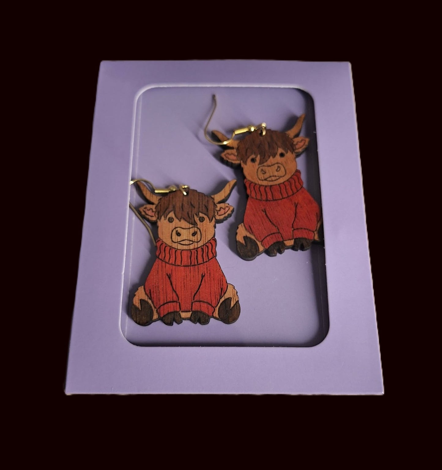 Wooden Highland Cow Earrings