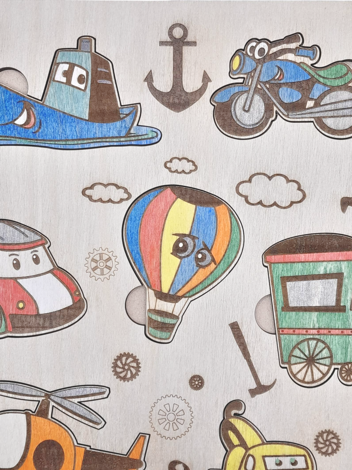 Transport jigsaw puzzle - handmade and painted