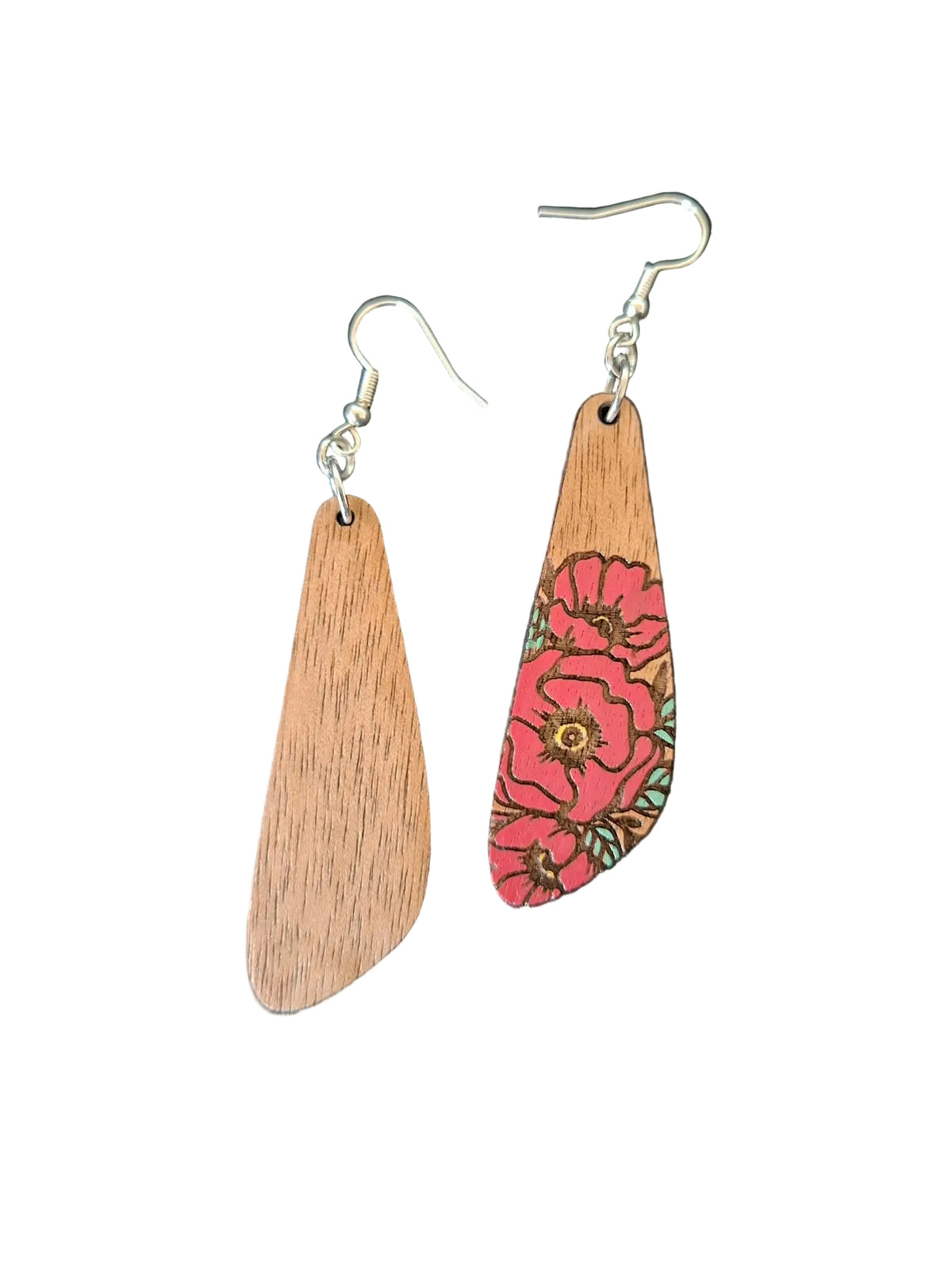 Handmade Wooden Poppy Earrings – Hand Painted Jewellery