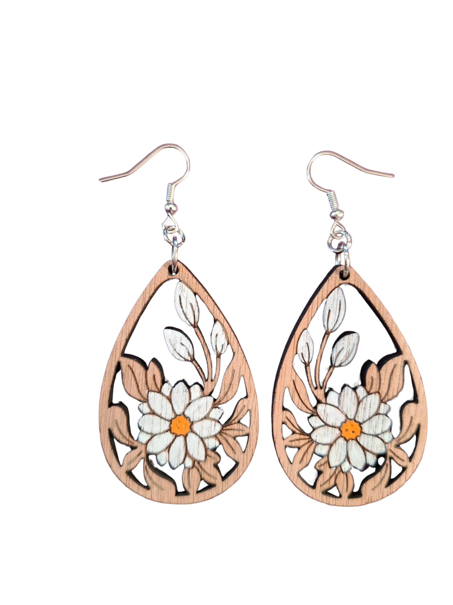 Wooden hand painted flower earrings