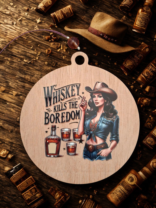 Retro Whiskey kills boredom magnet/hanger