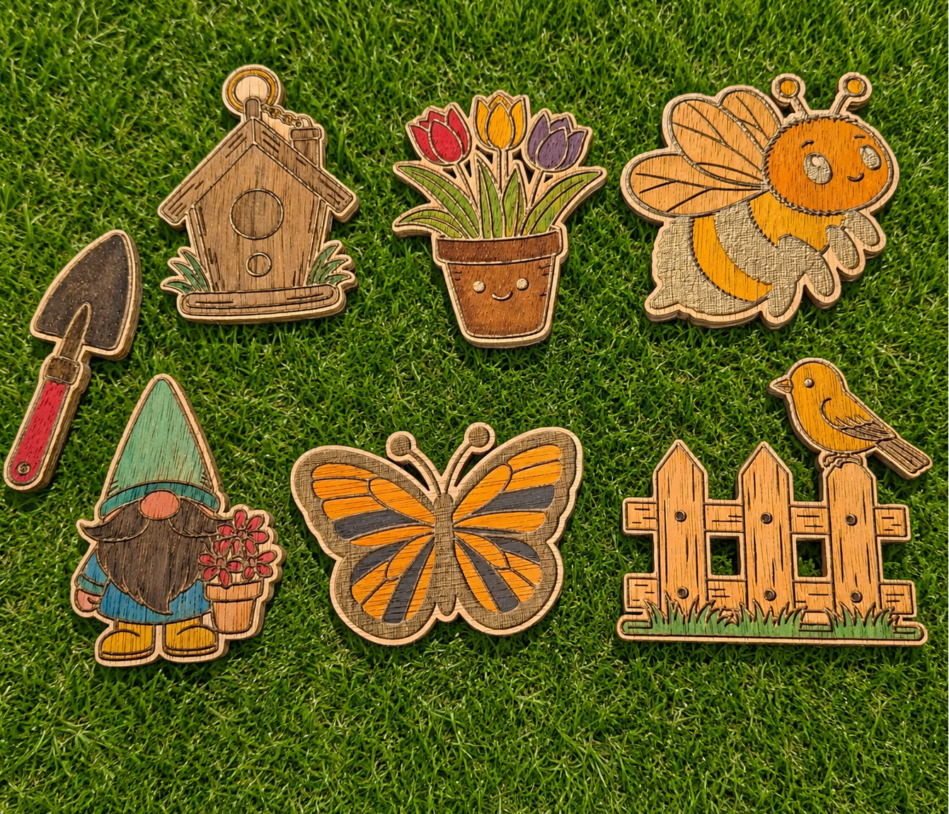 Set of 16 Hand-Painted Wooden Garden-Themed Magnets