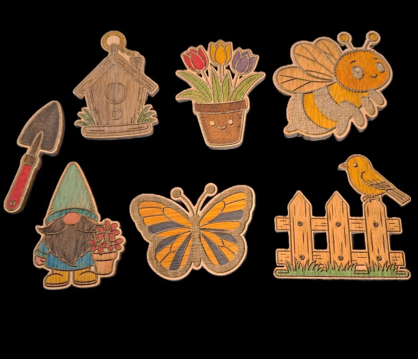 Set of 16 Hand-Painted Wooden Garden-Themed Magnets