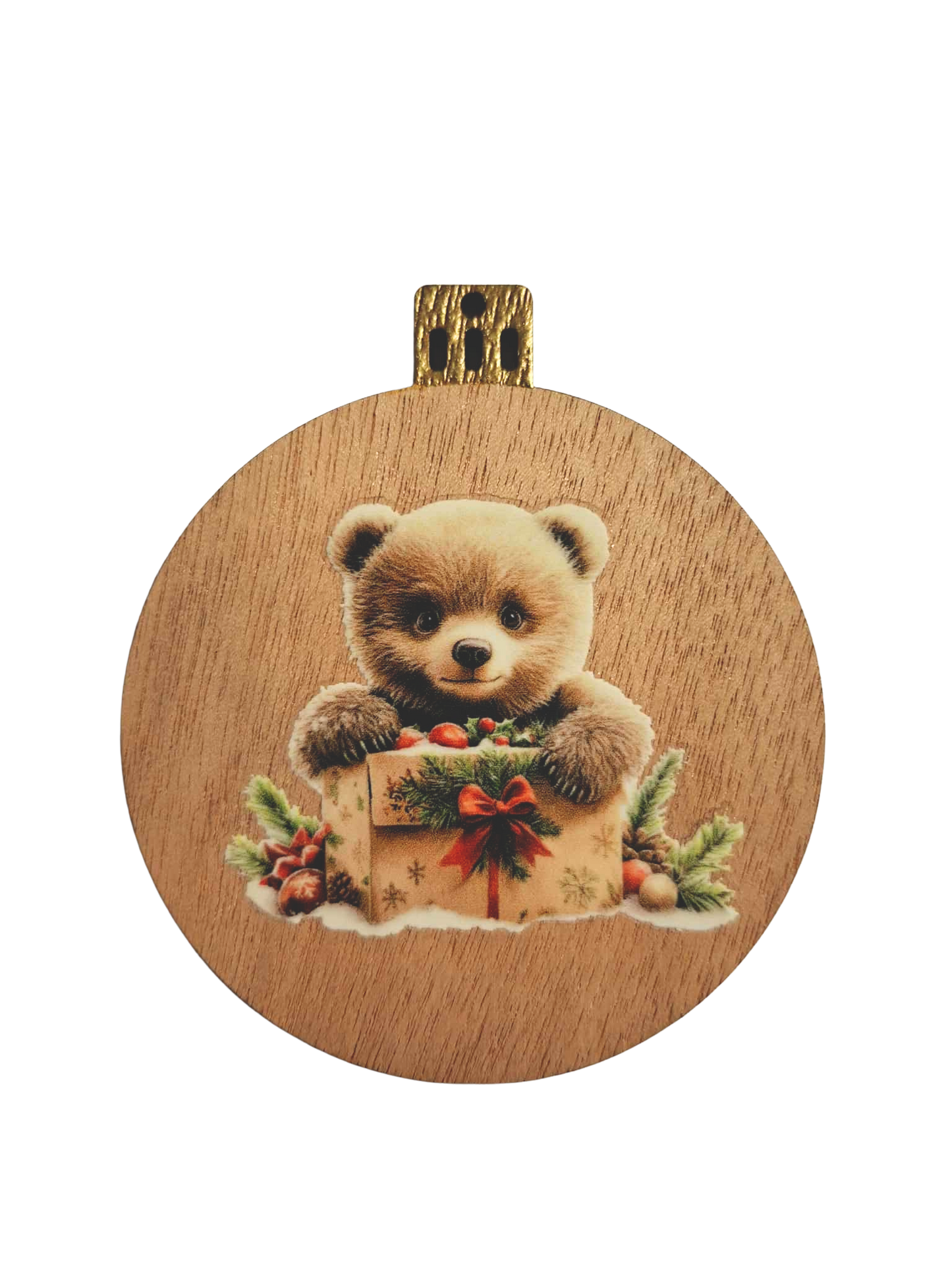 Set of four wooden cute animal Christmas decorations