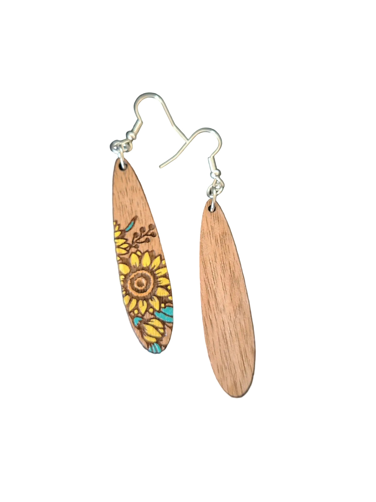 Handmade Wooden Sunflower Earrings – Hand Painted Jewellery