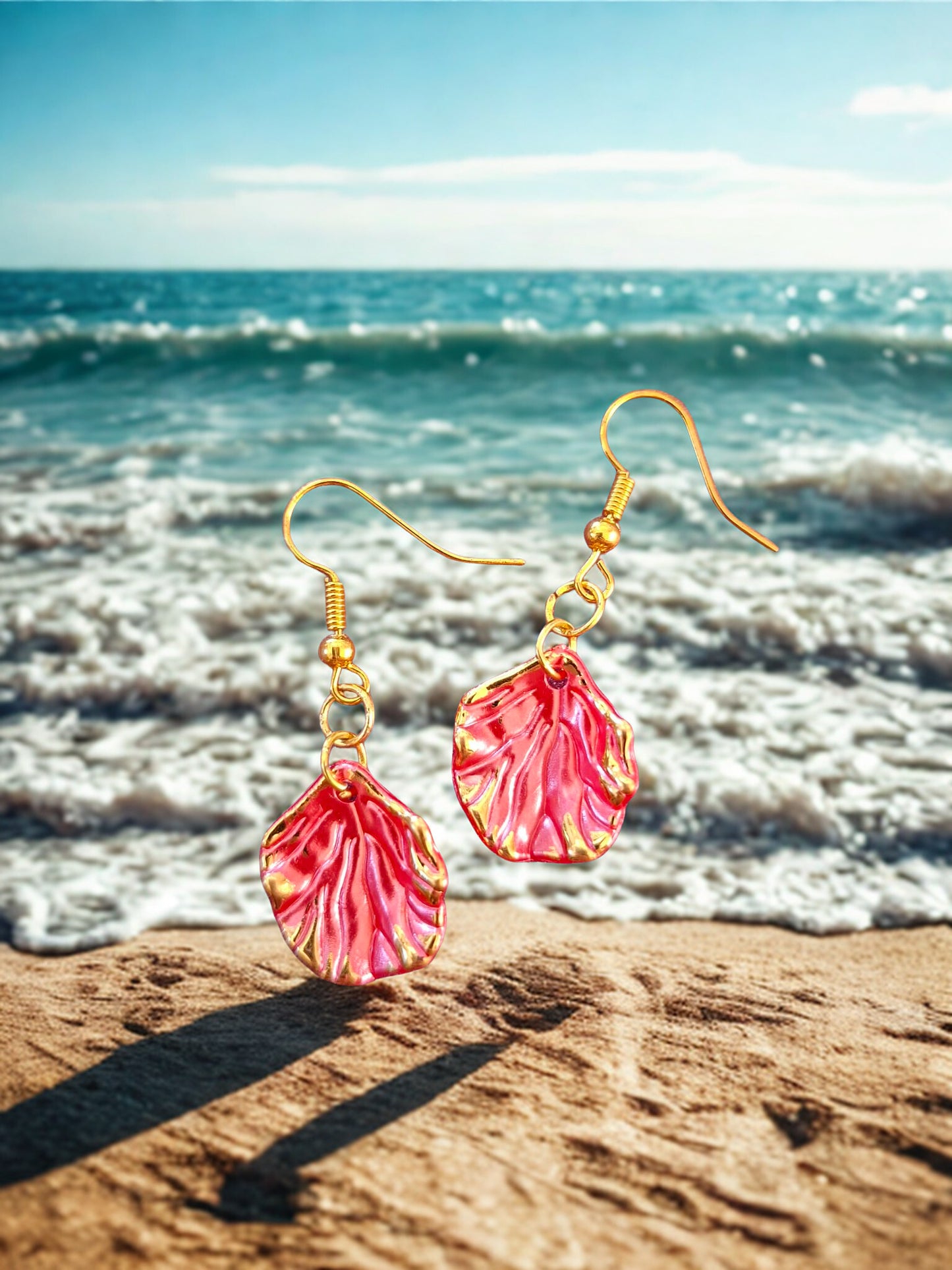 Gold edged shell shaped earrings -  11 colours to choose from