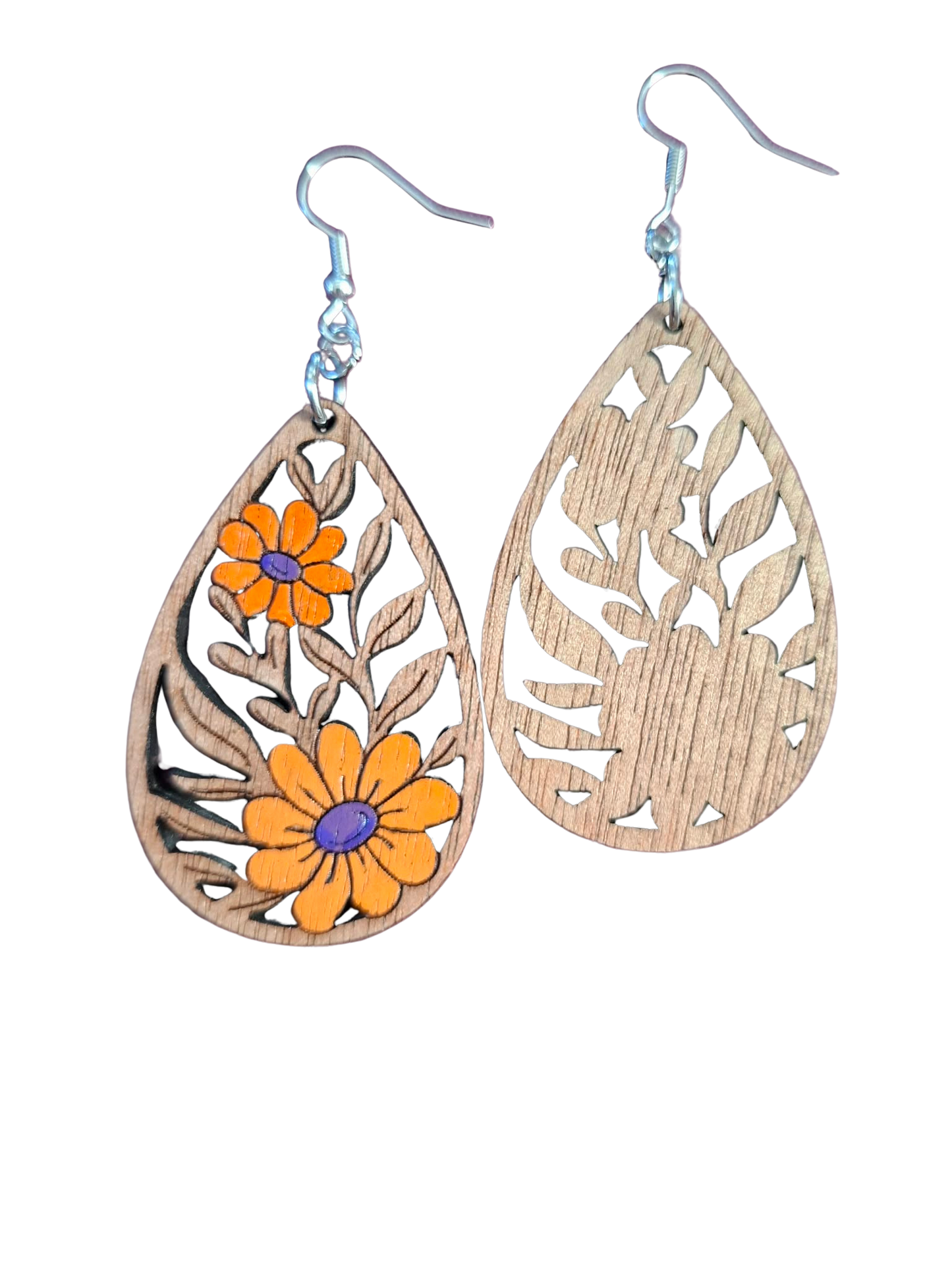 Wooden hand painted flower earrings