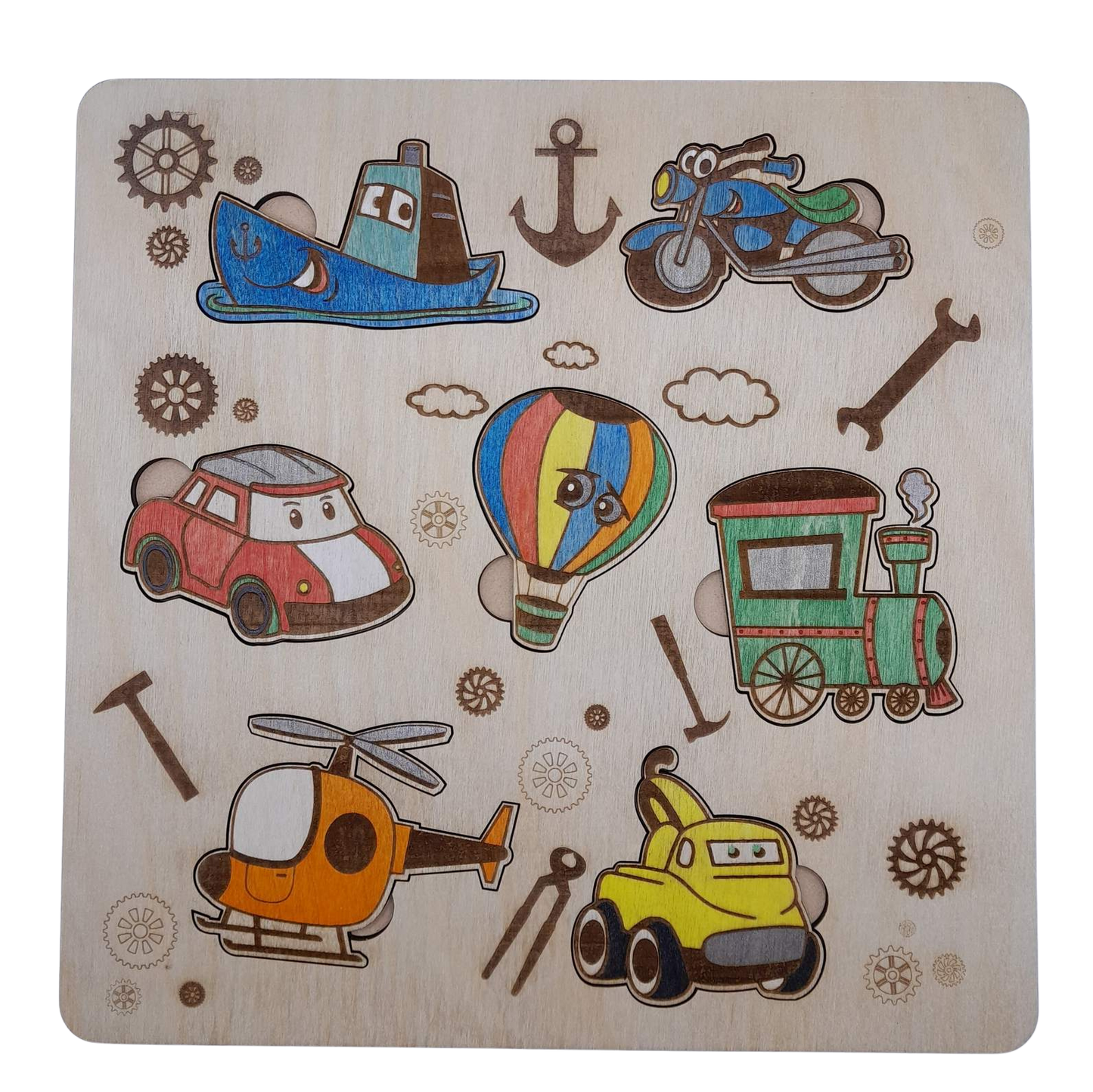 Transport jigsaw puzzle - handmade and painted