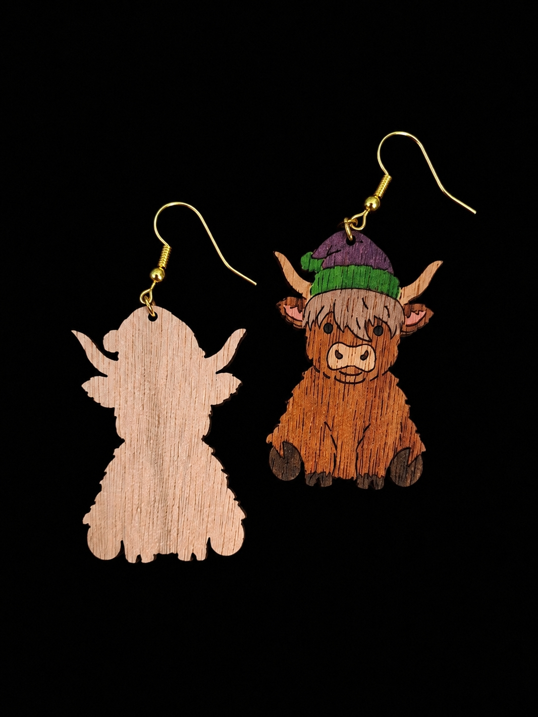 Wooden Highland Cow Earrings