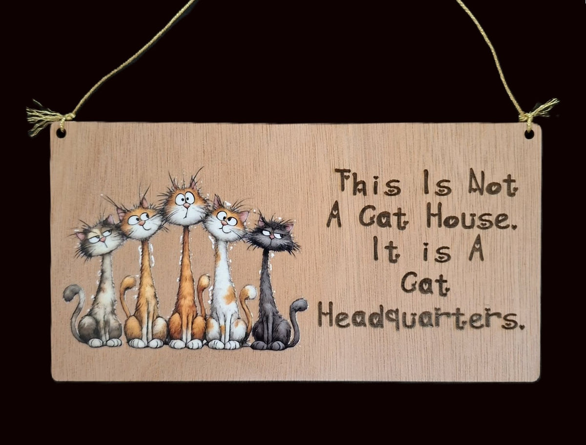 Cat Lover Wooden Sign - This Is Not A Cat House. It Is A Cat Headquarters.