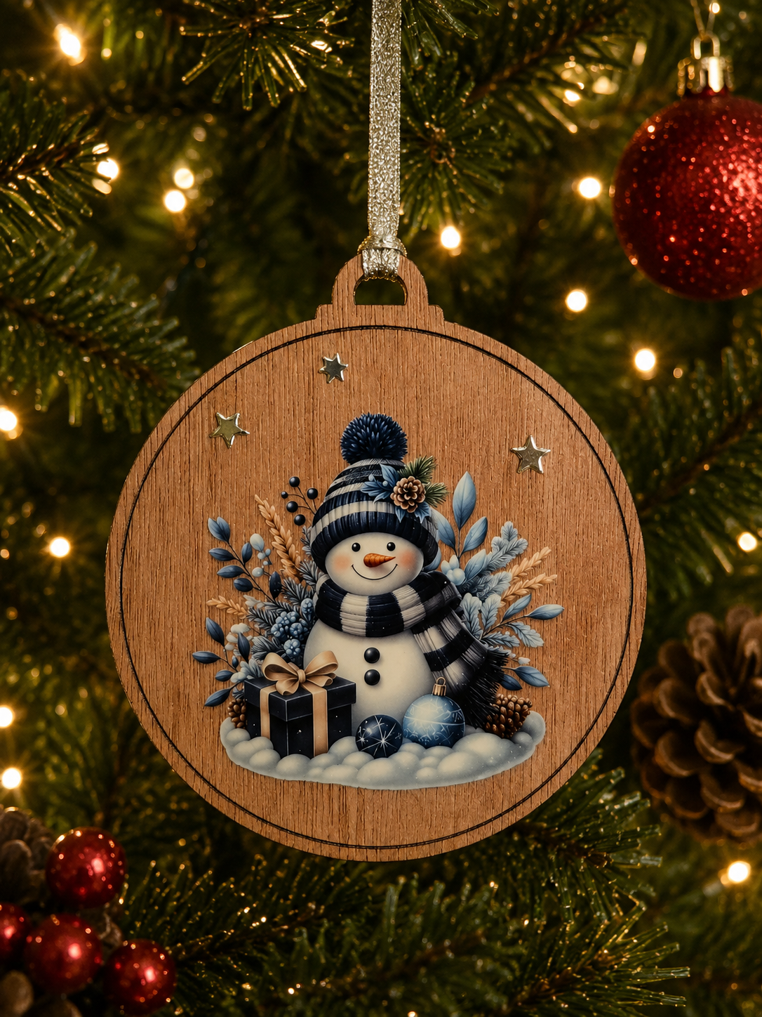 Blue Snowman with Present Decoration