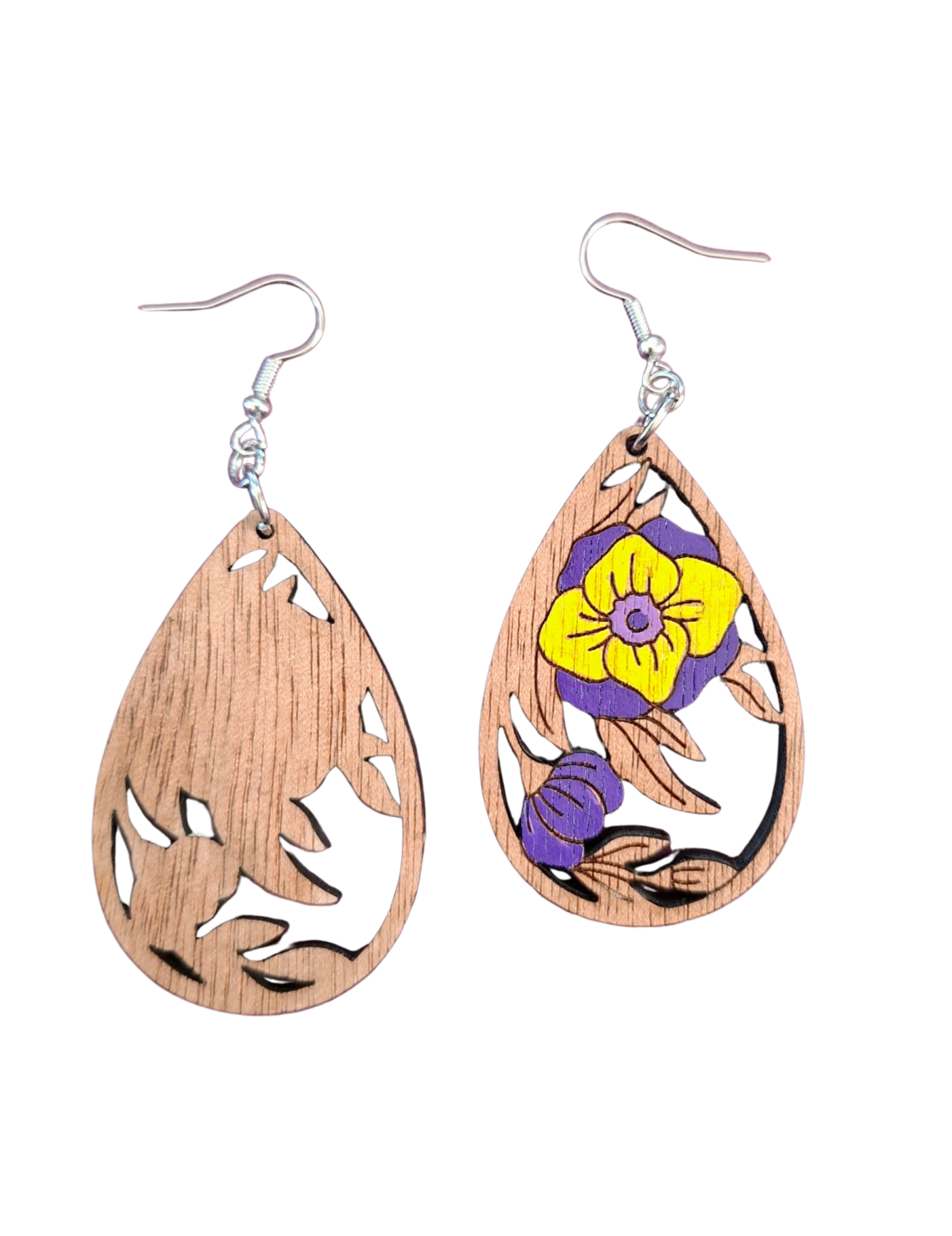 Wooden hand painted flower earrings