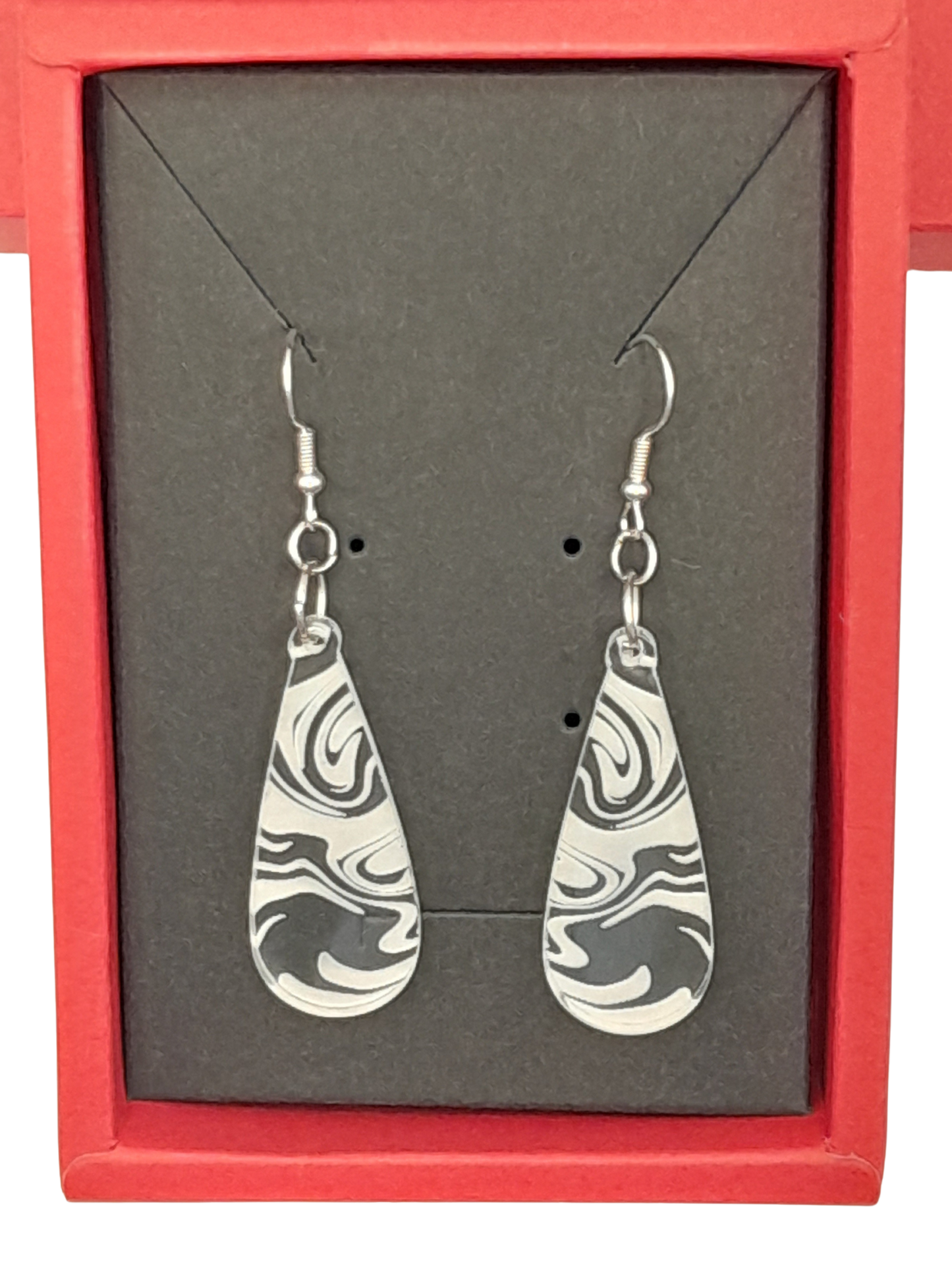 Teardrop earrings - laser cut and engraved swirl