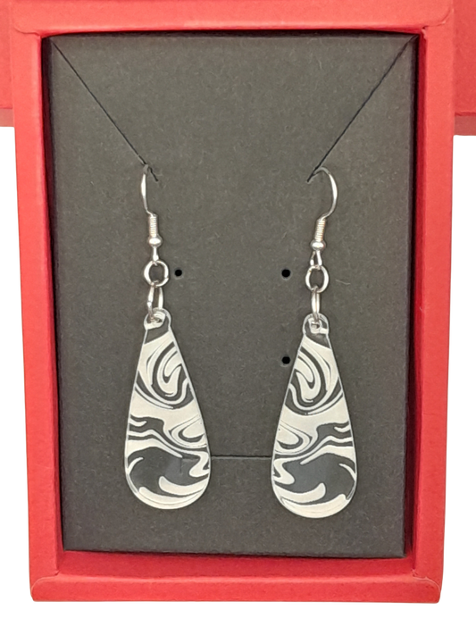 Teardrop earrings - laser cut and engraved swirl