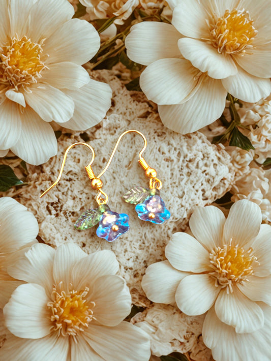 Tiny glass flower earrings - blue tones