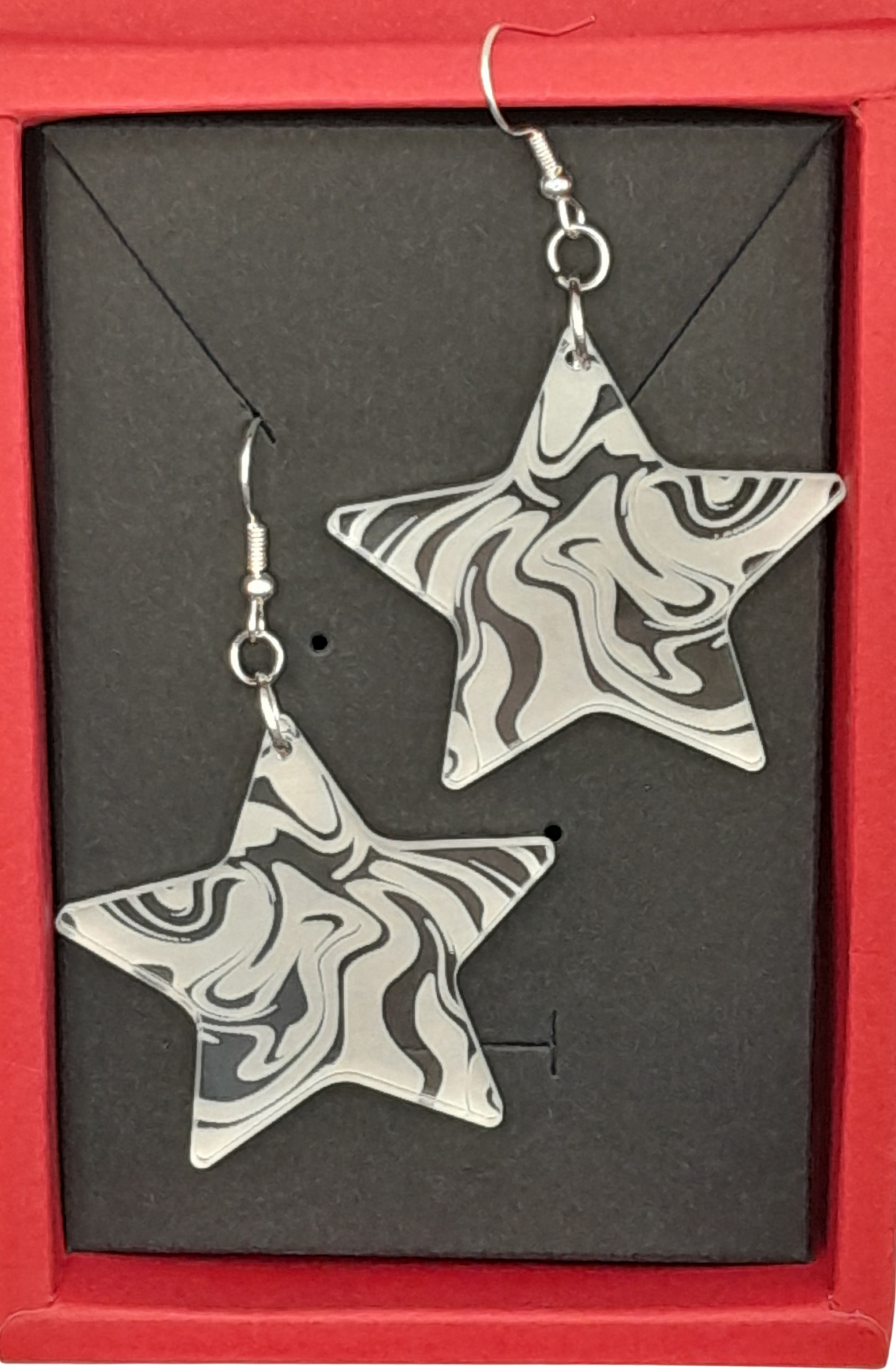 Star earrings - laser cut and engraved swirl