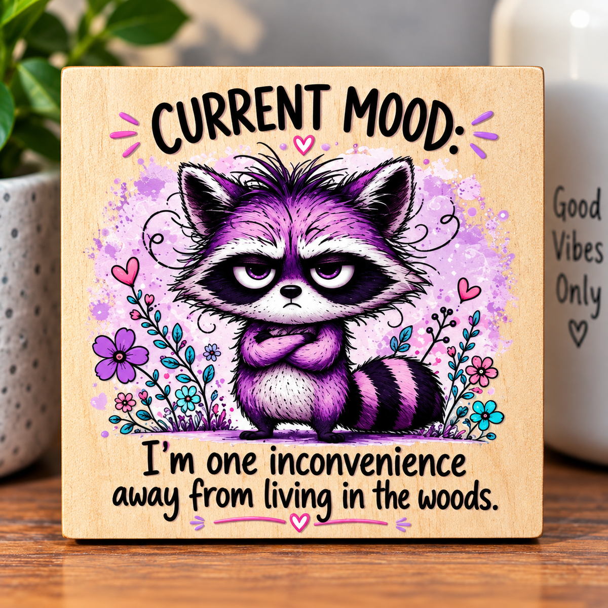 Current Mood: One Inconvenience Away – Funny Wooden Fridge Magnet