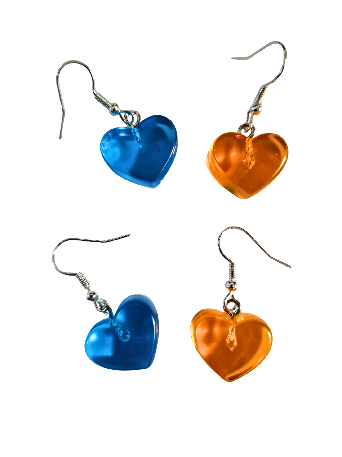 Bright orange or blue perspex hearts