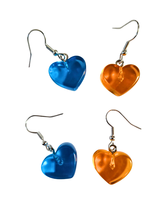 Bright orange or blue perspex hearts