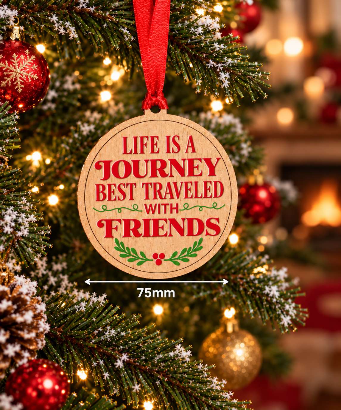 Life Is A Journey Best Travelled With Friends– Wooden Christmas Decoration