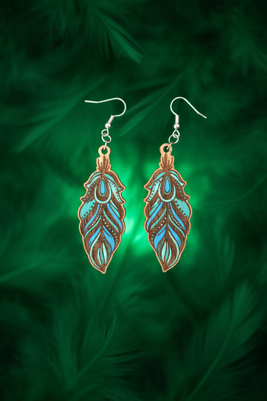 Handcrafted Wooden Feather Earrings – Hand Painted Nature Inspired Jewellery