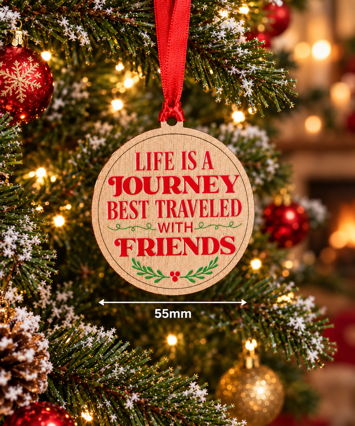 Life Is A Journey Best Travelled With Friends– Wooden Christmas Decoration