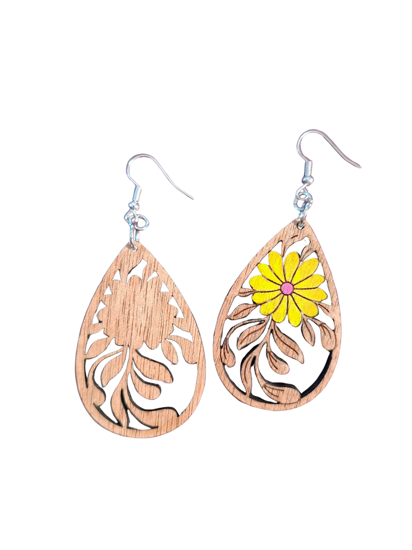 Wooden hand painted flower earrings