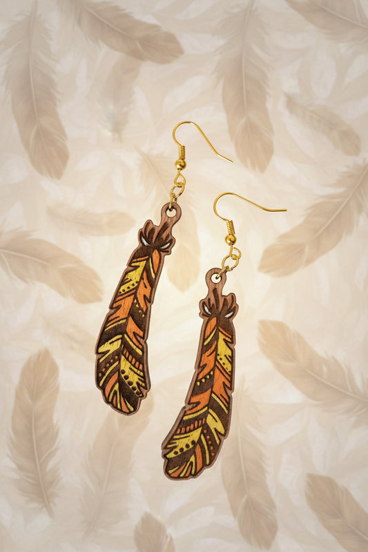 Handcrafted Wooden Feather Earrings – Hand Painted Nature Inspired Jewellery