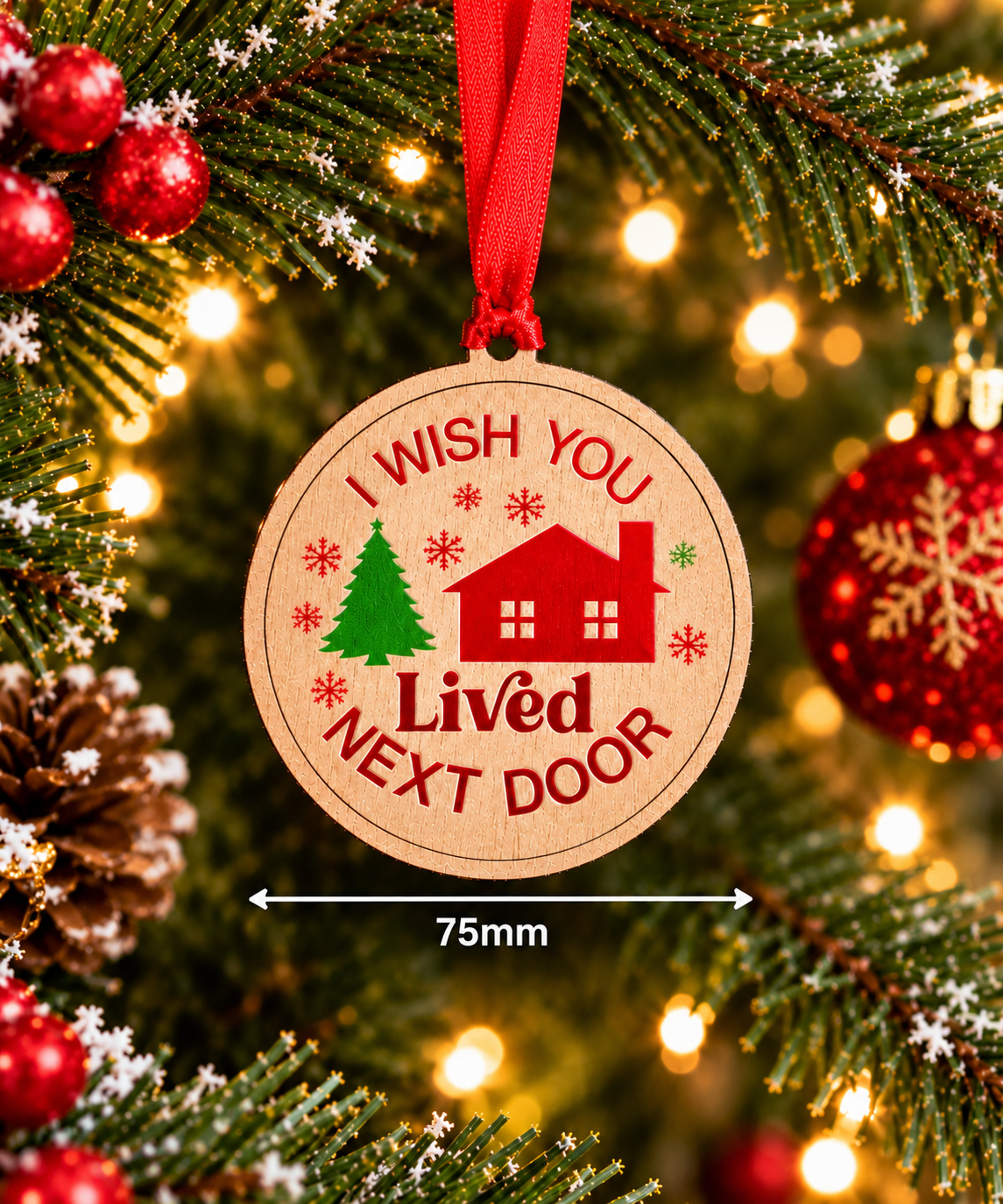 I Wish You Lived Next Door – Wooden Christmas Decoration