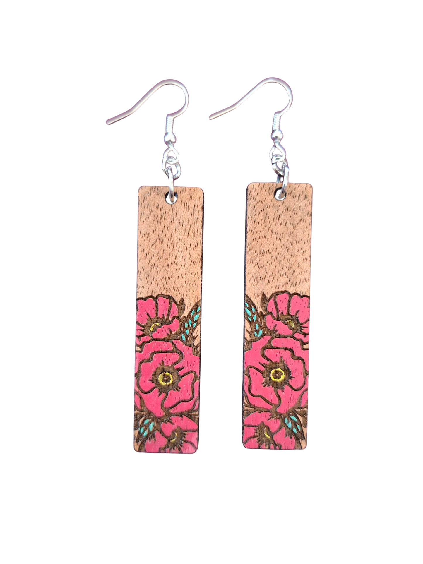 Wooden hand painted poppy earrings - 4 shapes to choose from