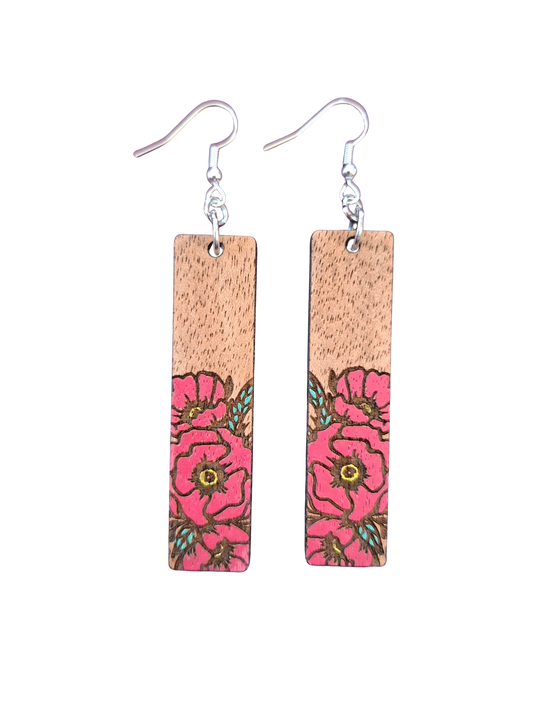 Wooden hand painted poppy earrings - 4 shapes to choose from