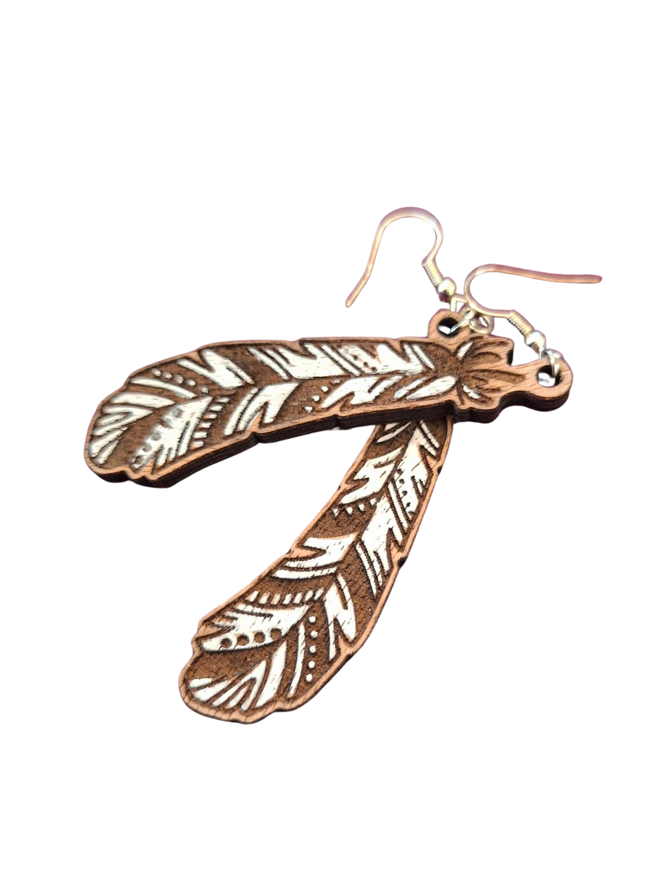 Feather earrings - hand painted wood