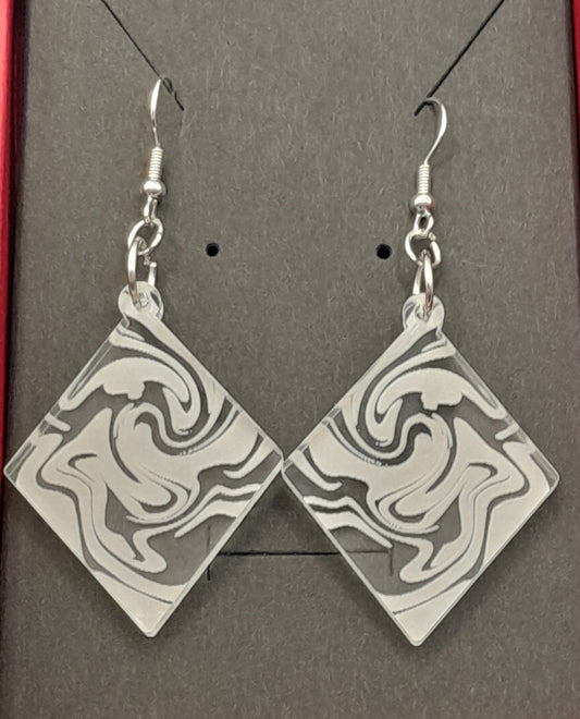Diamond earrings - laser cut and engraved swirl