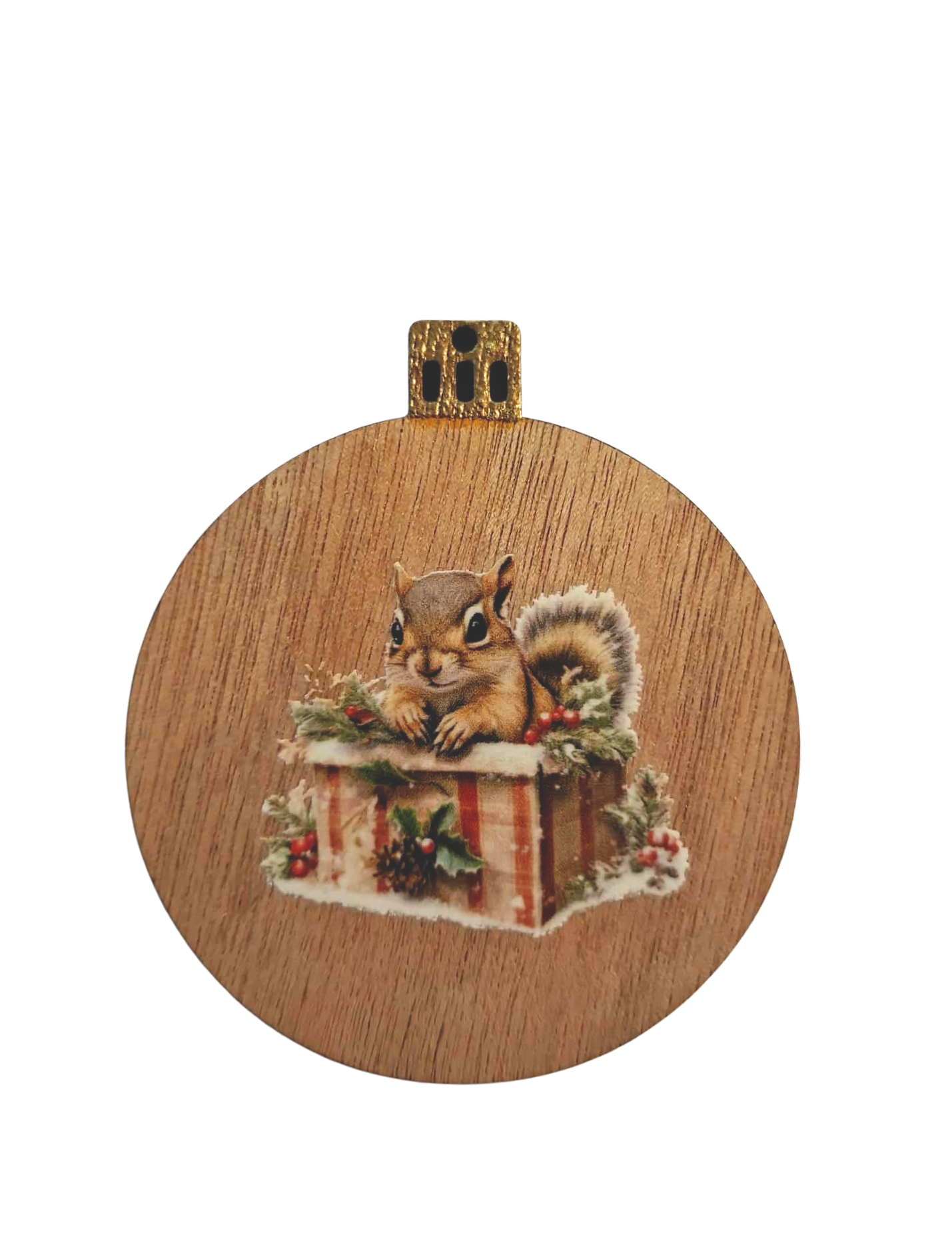 Set of four wooden cute animal Christmas decorations