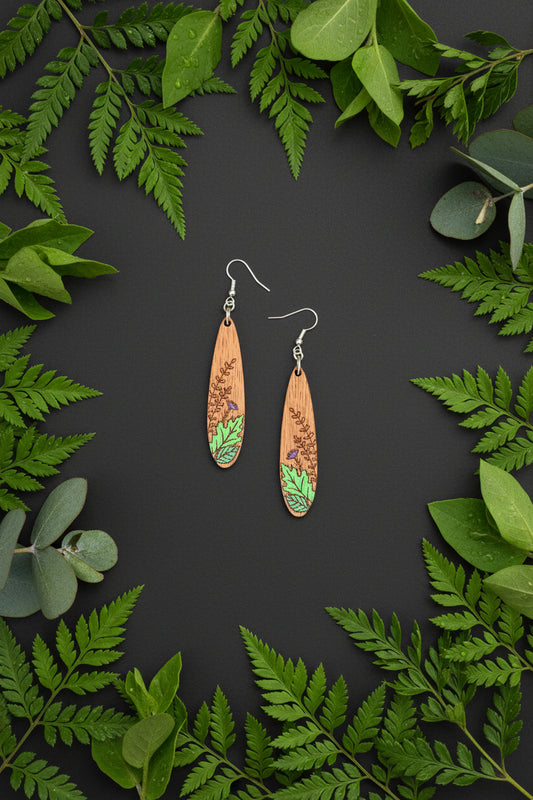 Handmade Wooden Leaf Earrings – Hand Painted Jewellery