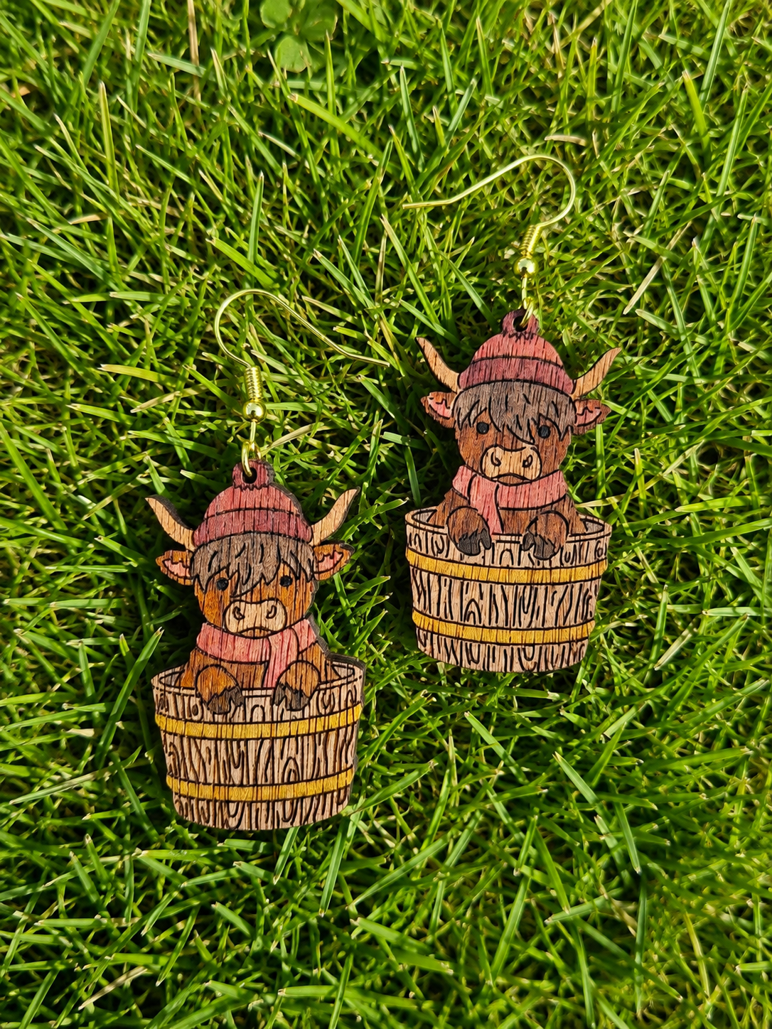 Wooden Highland Cow Earrings