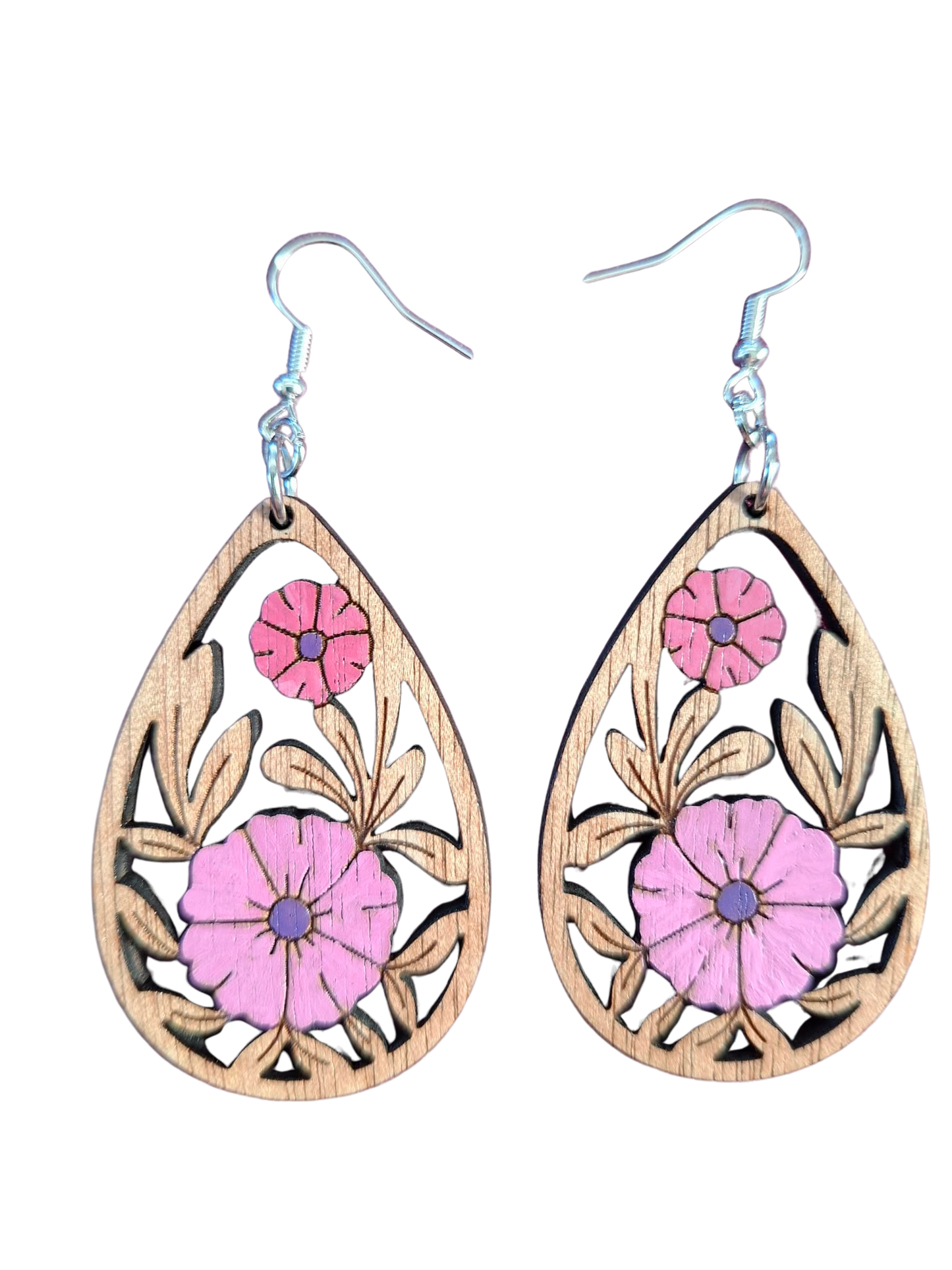Wooden hand painted flower earrings