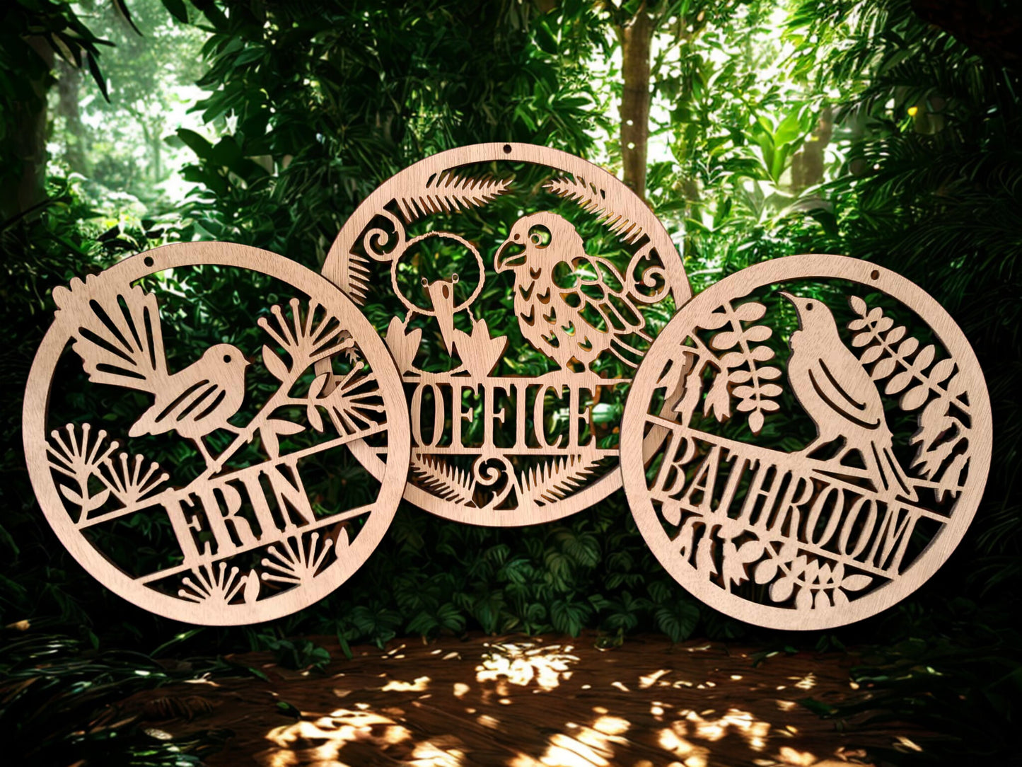 Personalized Kiwiana door signs or wall art - tui, fantail or kea with kiwi