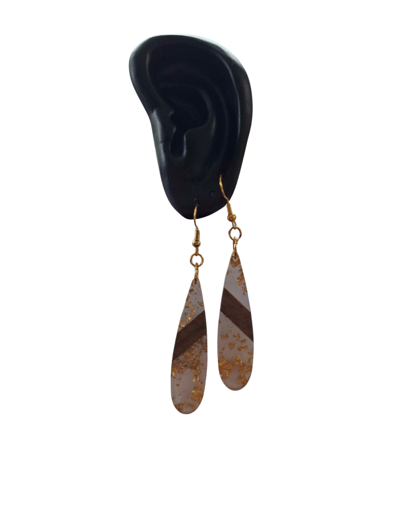 Glittery resin and wood drop earrings - clear