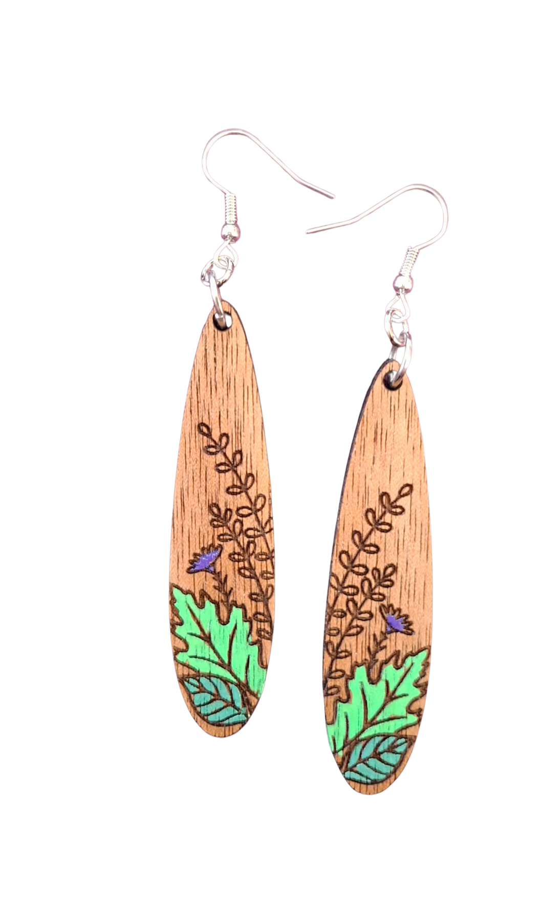 Wooden hand painted foliage earrings - 4 shapes to choose from