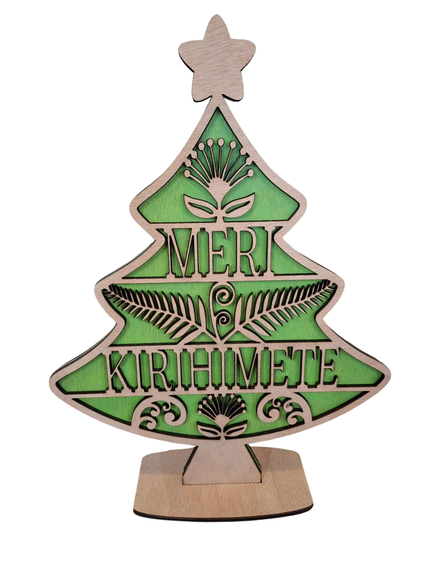 Double sided 30 cm table top tree - Merry Christmas/Meri Kirihimete