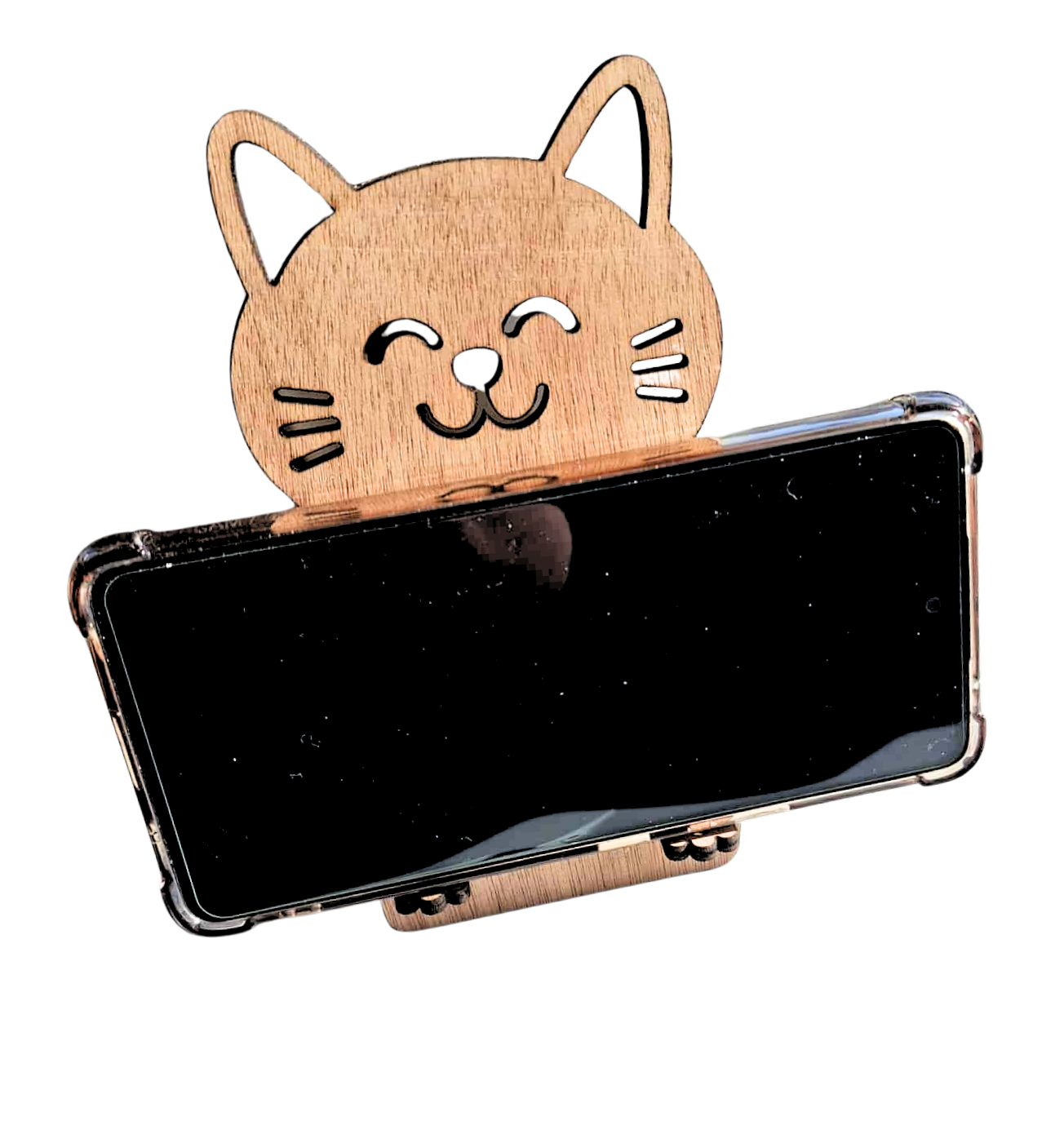 Cat cellphone holder - wood