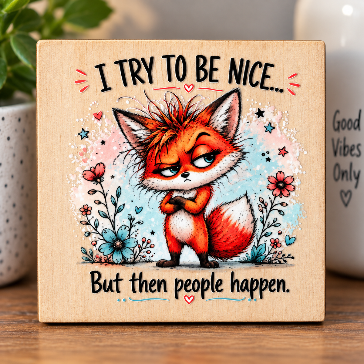 I Try To Be Nice… Funny Wooden Fridge Magnet