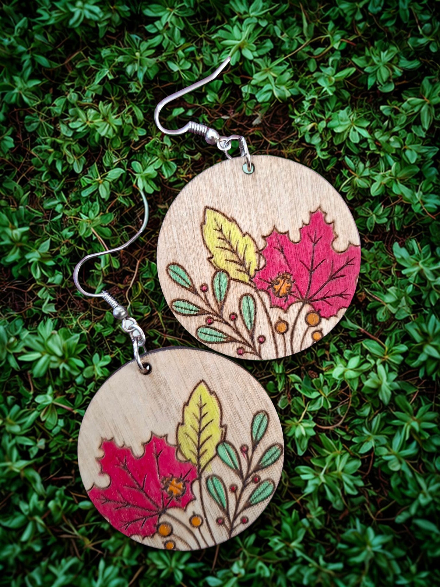 Hand painted wooden earrings
