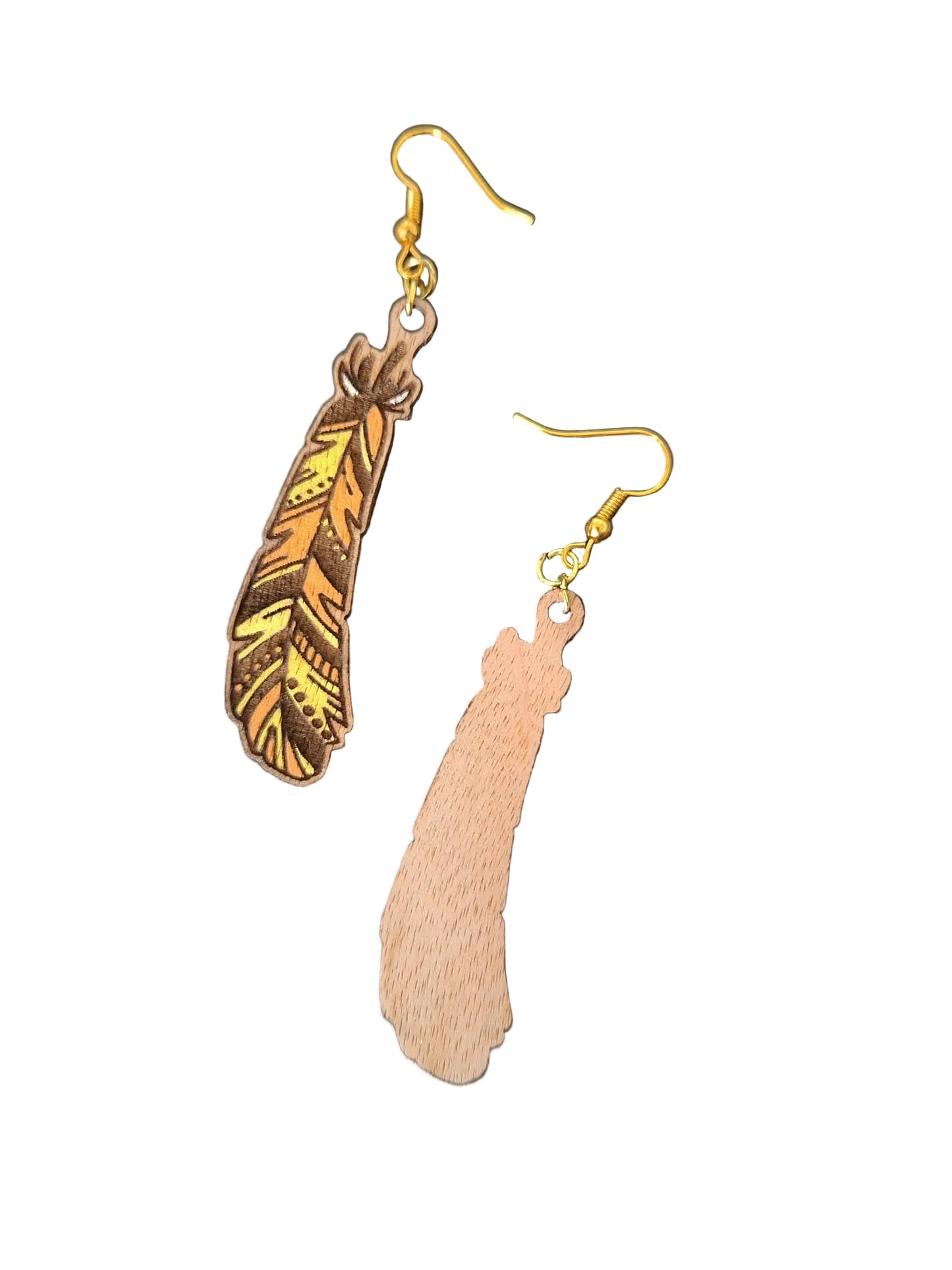 Handcrafted Wooden Feather Earrings – Hand Painted Nature Inspired Jewellery
