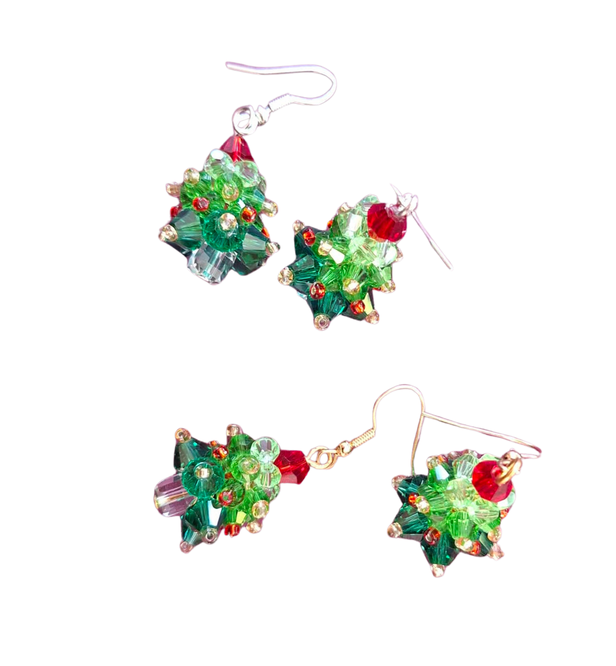 Crystal bead Christmas tree earrings - hand made