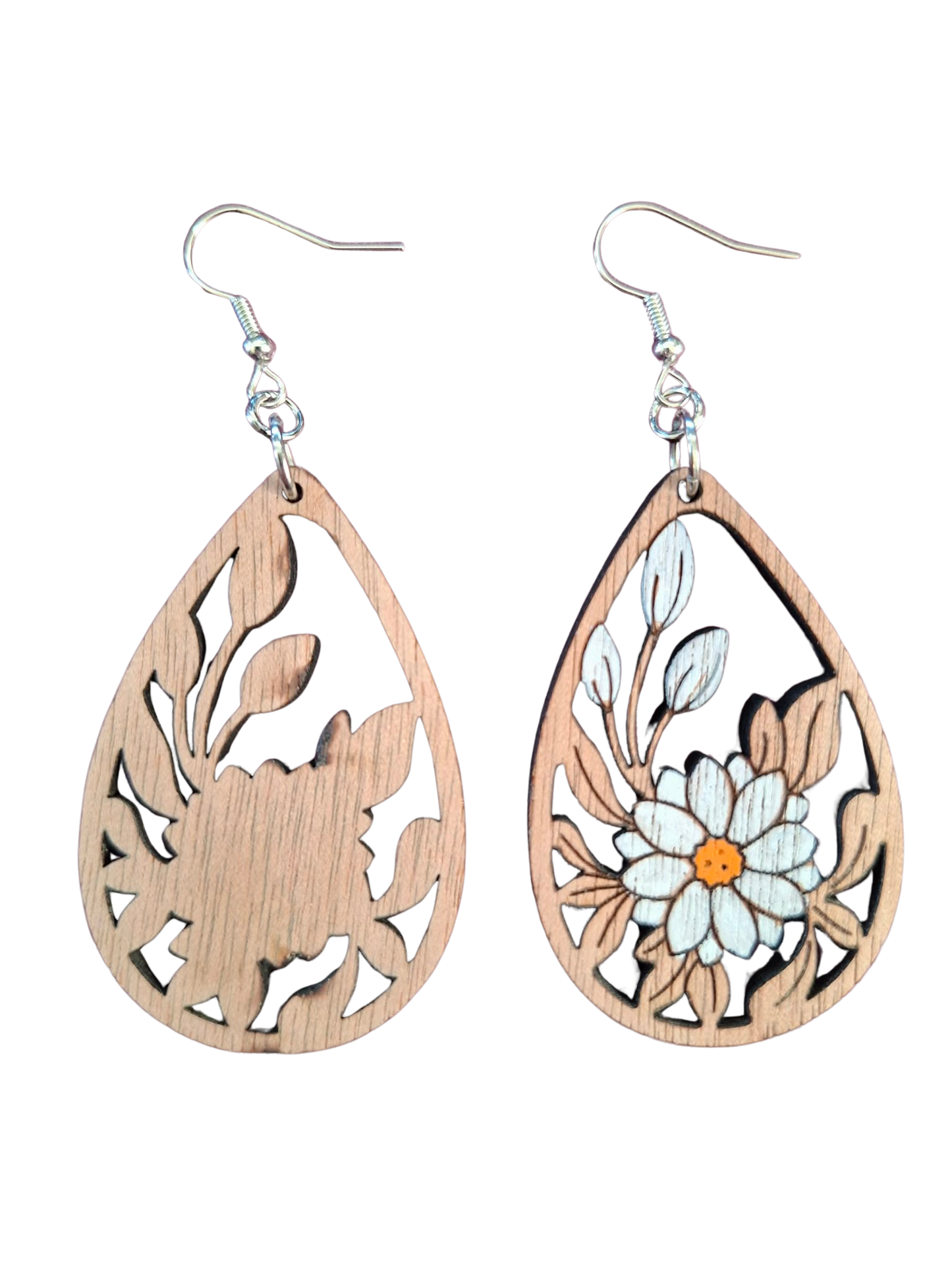 Wooden hand painted flower earrings