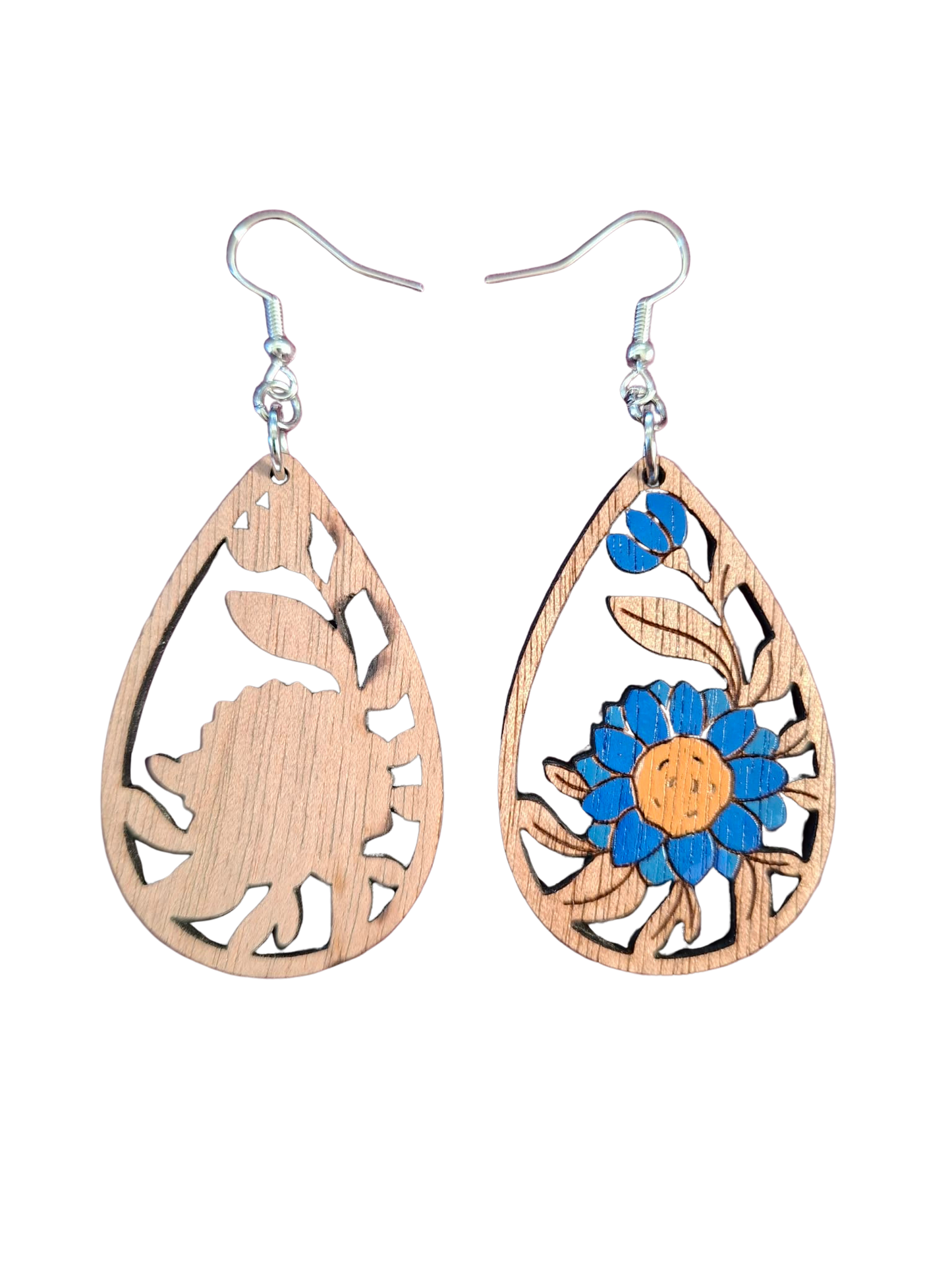 Wooden hand painted flower earrings