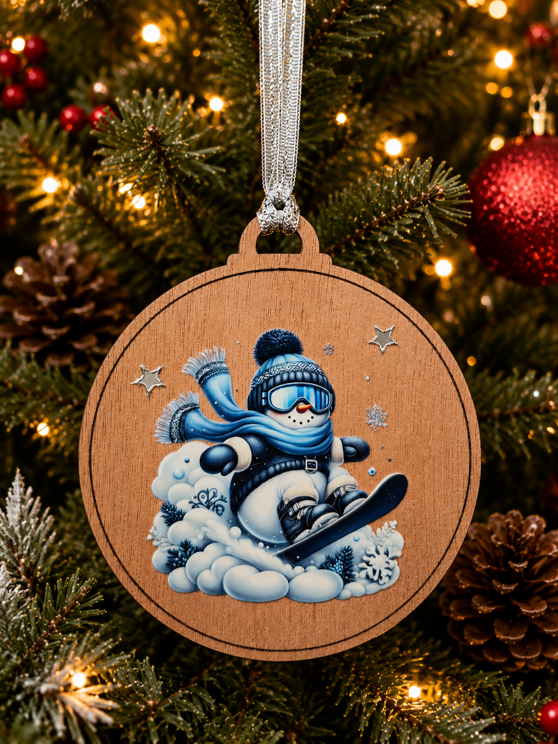 Blue snowman on Snowboard Decoration